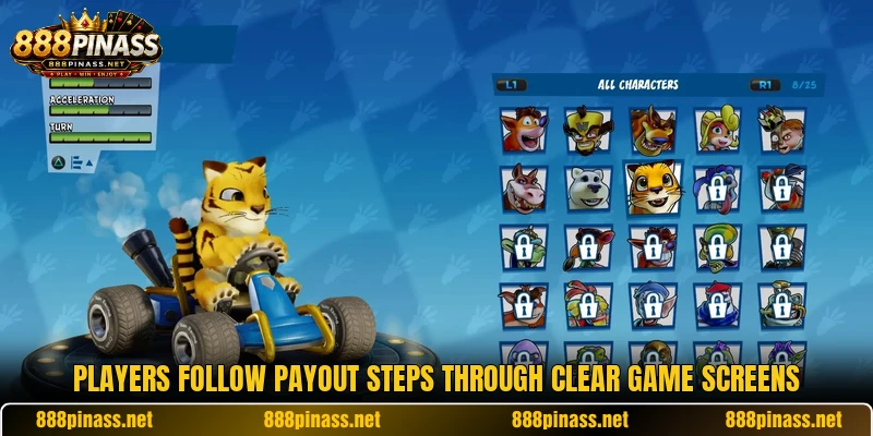 Players follow payout steps through clear game screens